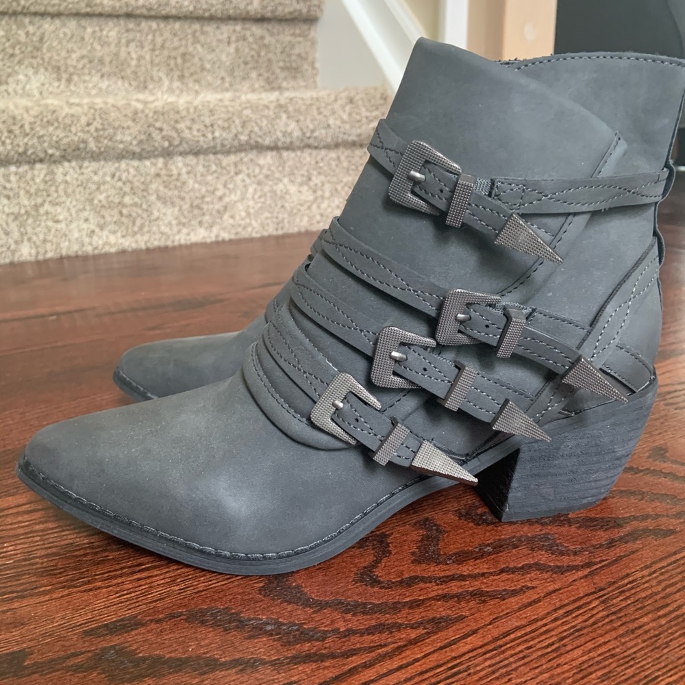 Dark Gray Buckle Booties